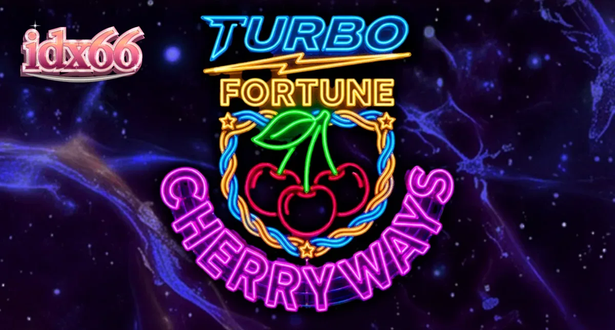 Tampilan visual neon futuristik dari slot Turbo Fortune Cherryways dengan simbol buah bercahaya.